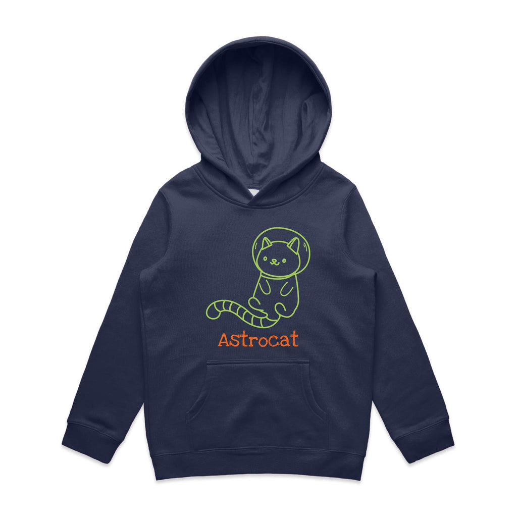 Astrocat, Cat Astronaut - Kids Hoodie Midnight Blue Kids Hoodie Printed In Australia