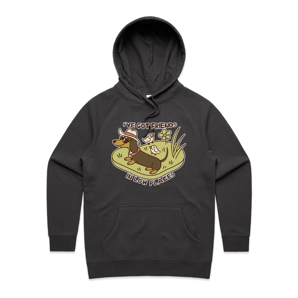 Dachshund, I've Got Friends In Low Places Women's AS Colour Hoodie Coal Womens Hoodie animal Printed In Australia