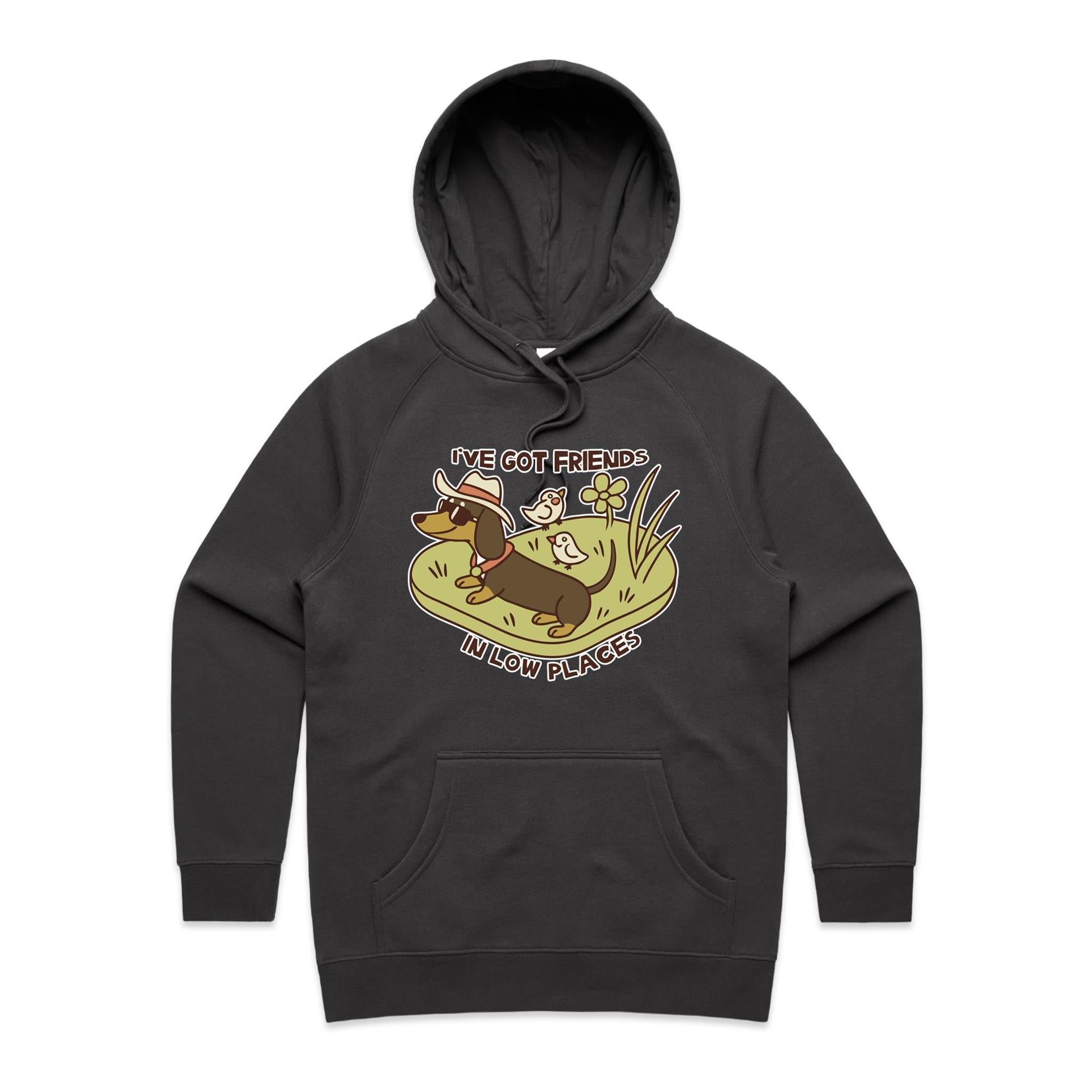 Dachshund, I've Got Friends In Low Places Women's AS Colour Hoodie Coal Womens Hoodie animal Printed In Australia