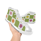 Flower Check Kids High Top Canvas Shoes Kids High Top Canvas Shoes Plants Printed Offshore