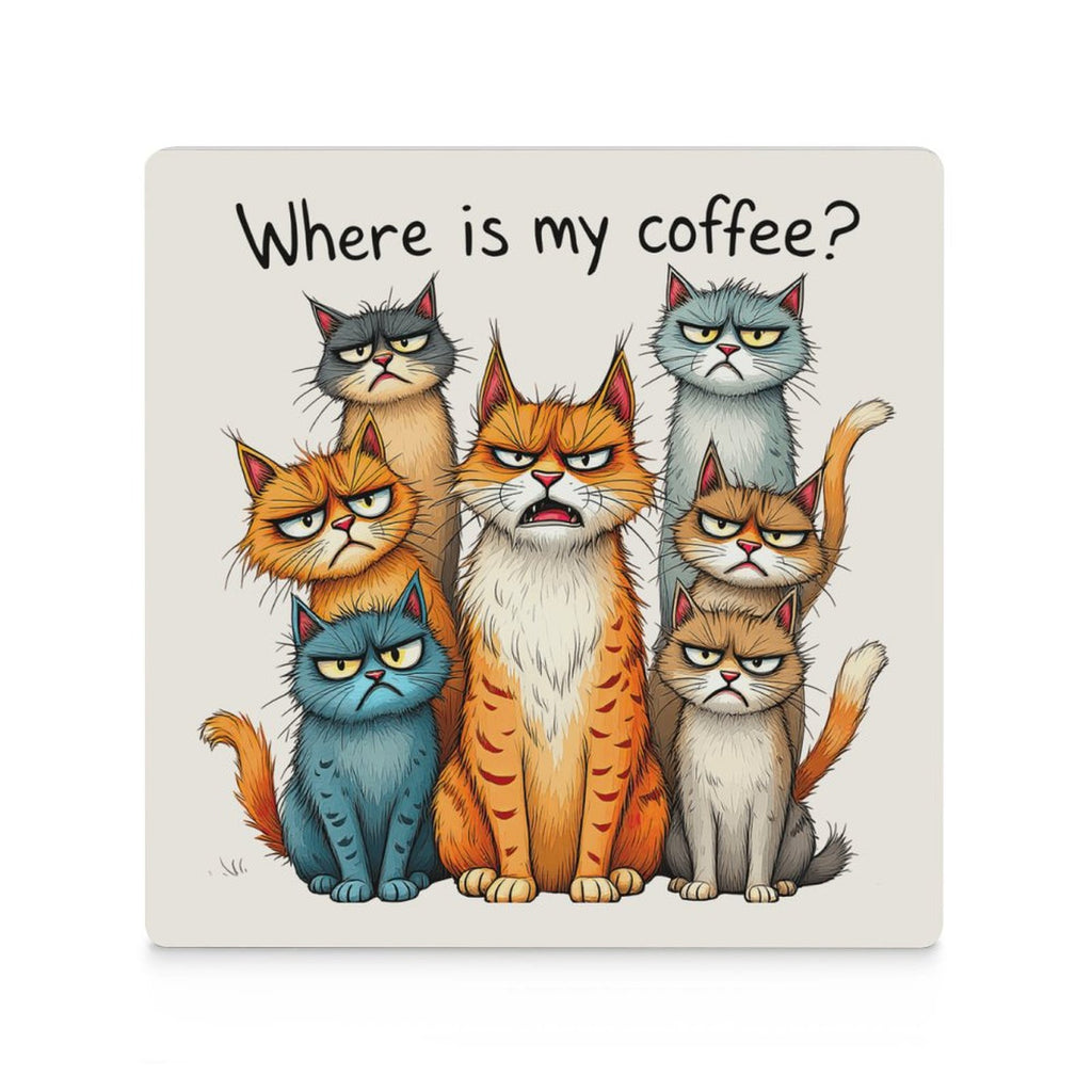 Where Is My Coffee, Cats - Ceramic Coasters (Square) Ceramic Coasters animal Coffee Printed Offshore