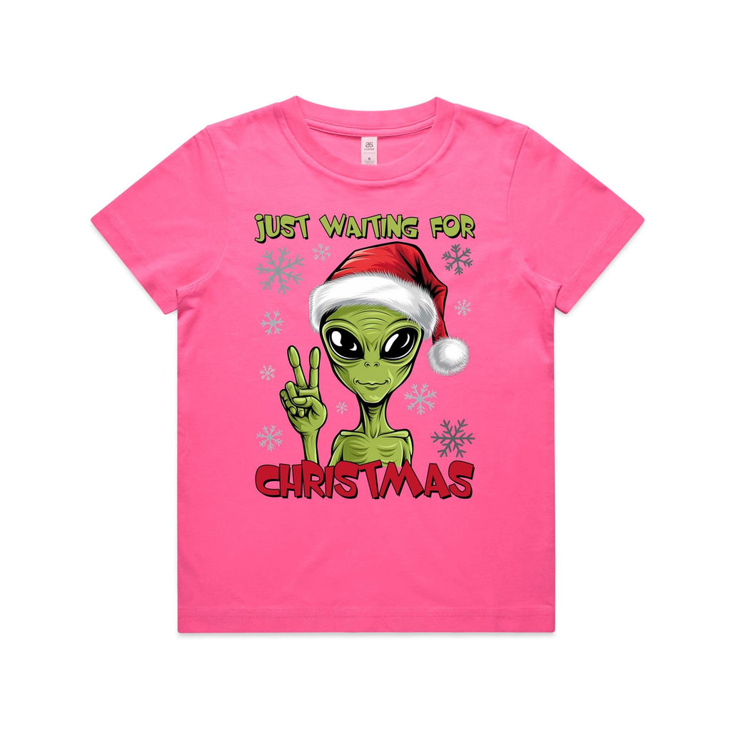 Just Waiting For Christmas, Alien - Kids Youth T-shirt Charity pink Kids Christmas T-shirt Christmas Printed In Australia
