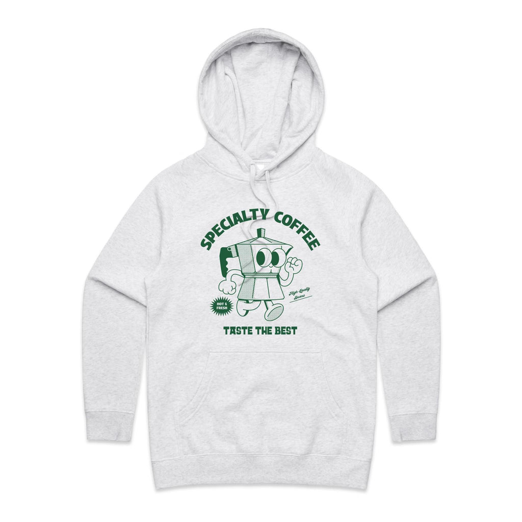 Specialty Coffee - Womens Hoodie White Marle Womens Hoodie Coffee Printed In Australia