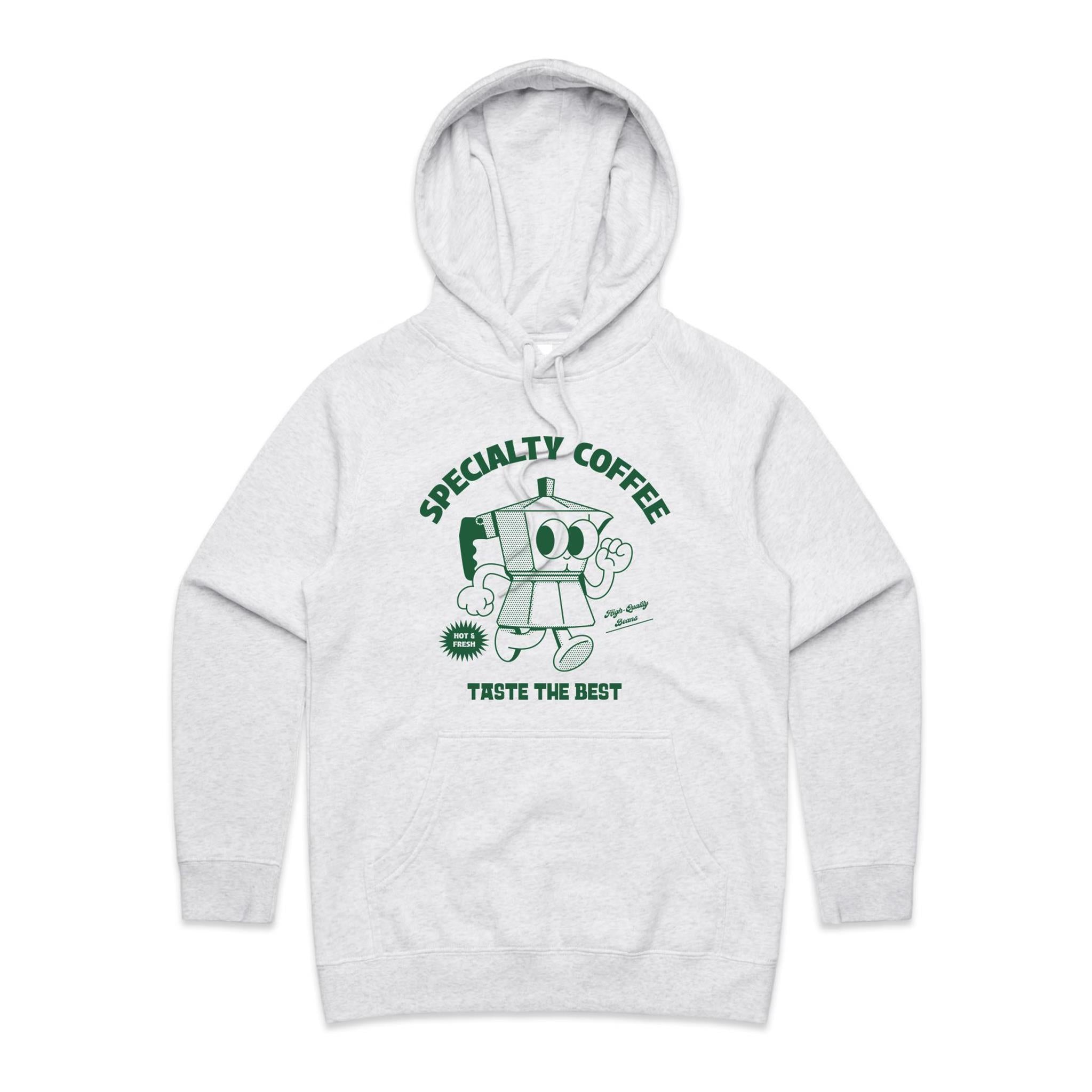 Specialty Coffee - Womens Hoodie White Marle Womens Hoodie Coffee Printed In Australia