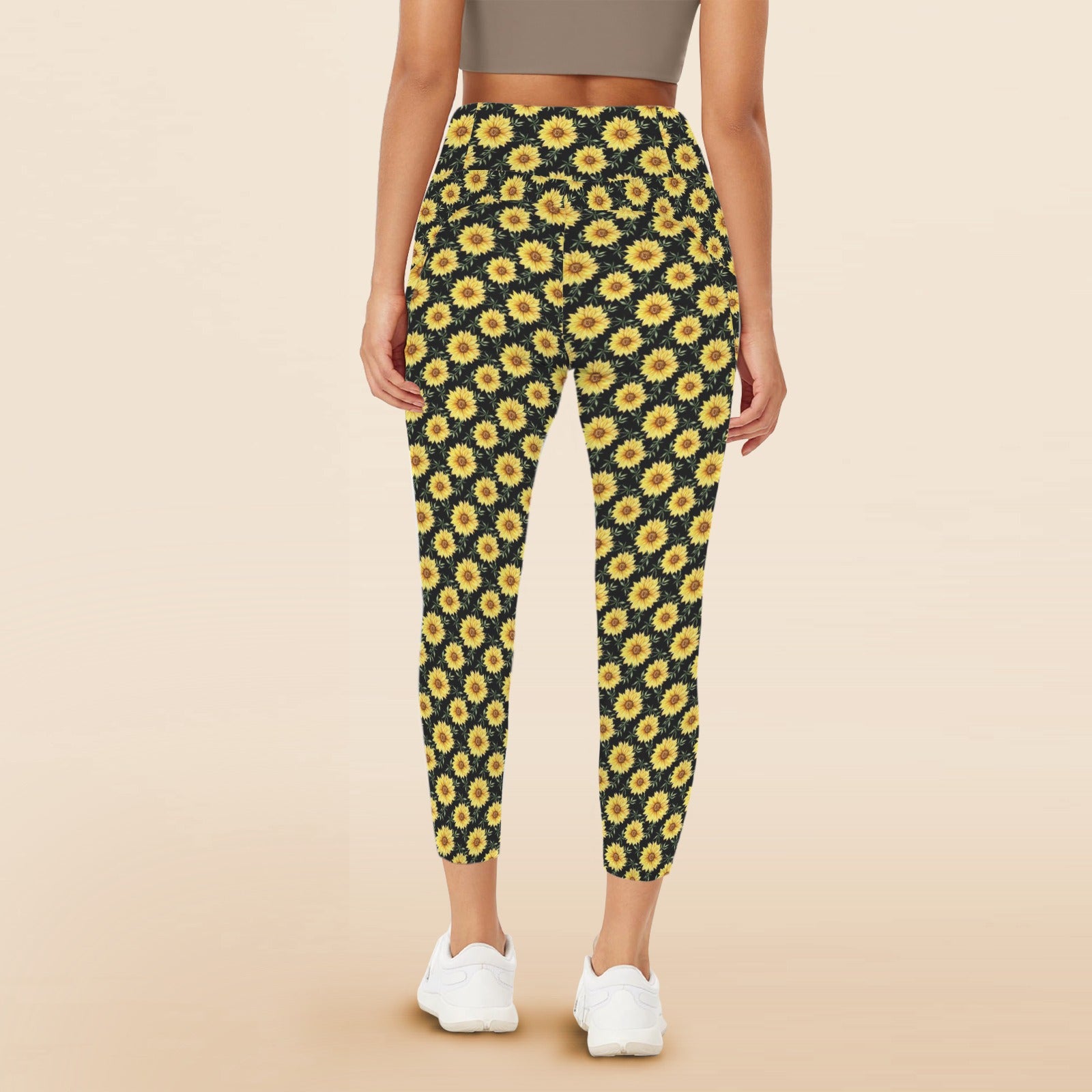 Painted Sunflower - Women's High Waist Pockets Yoga Leggings