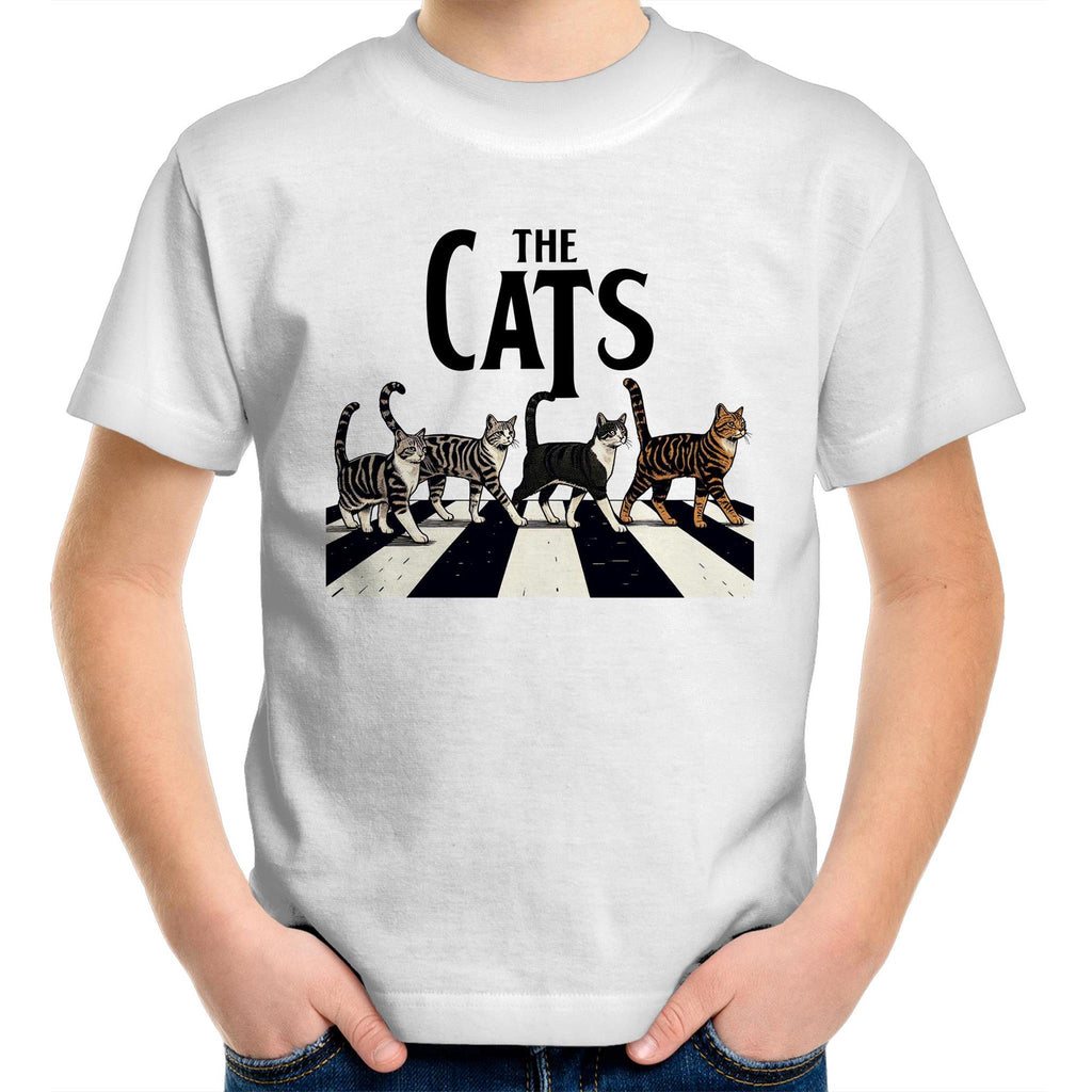 The Cats, Fab Four Crossing The Road - Kids Youth T-Shirt White Kids Youth T-shirt animal Music Printed In Australia
