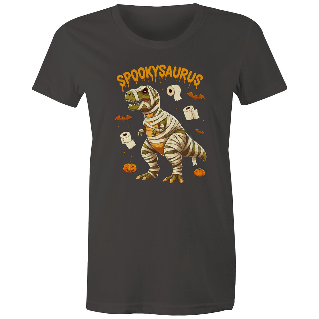 Spookysaurus, Halloween Dinosaur - Womens T-shirt Charcoal Womens T-shirt Halloween Printed In Australia