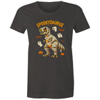 Spookysaurus, Halloween Dinosaur - Womens T-shirt Charcoal Womens T-shirt Halloween Printed In Australia