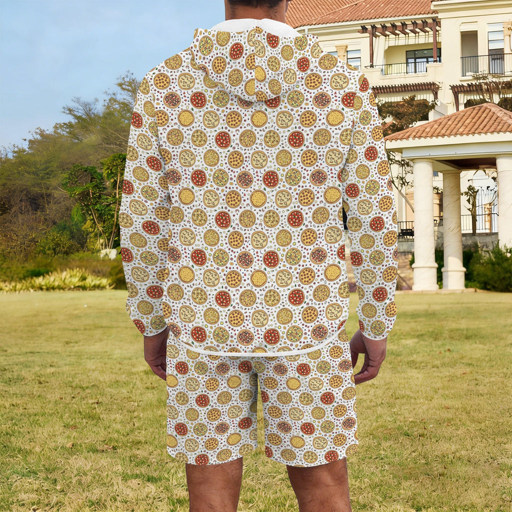 Round Pizzas On White Men's Lightweight Sun Hoodie & Shorts Set Men's Lightweight Sun Hoodie & Shorts Food Printed Offshore