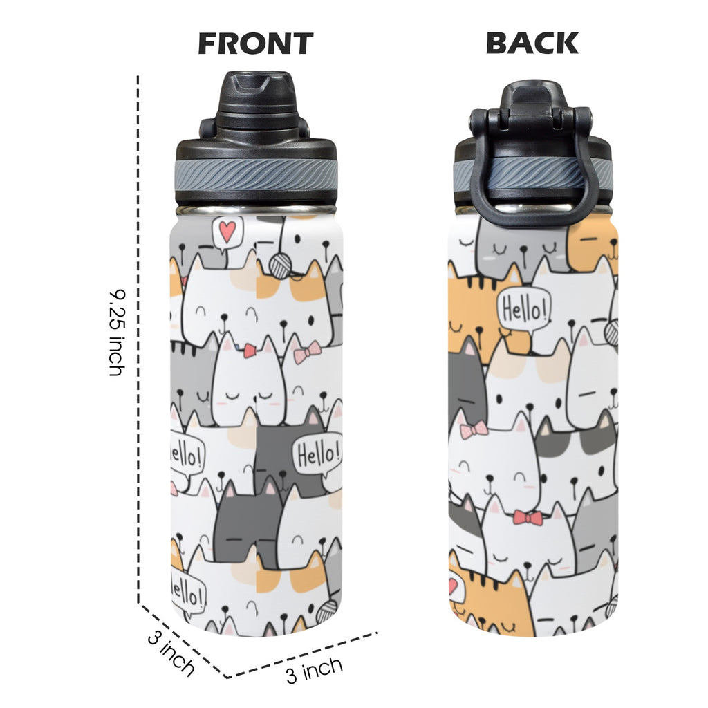 Cat Hello Insulated Water Bottle with Dual-Use Lid (18oz) Insulated Water Bottle with Dual-Use Lid (18oz) animal Printed Offshore