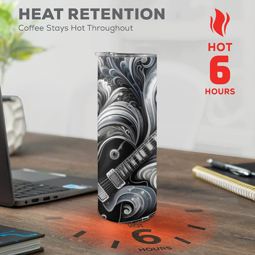 Guitar Black Swirl - 20oz Tall Skinny Tumbler with Lid and Straw