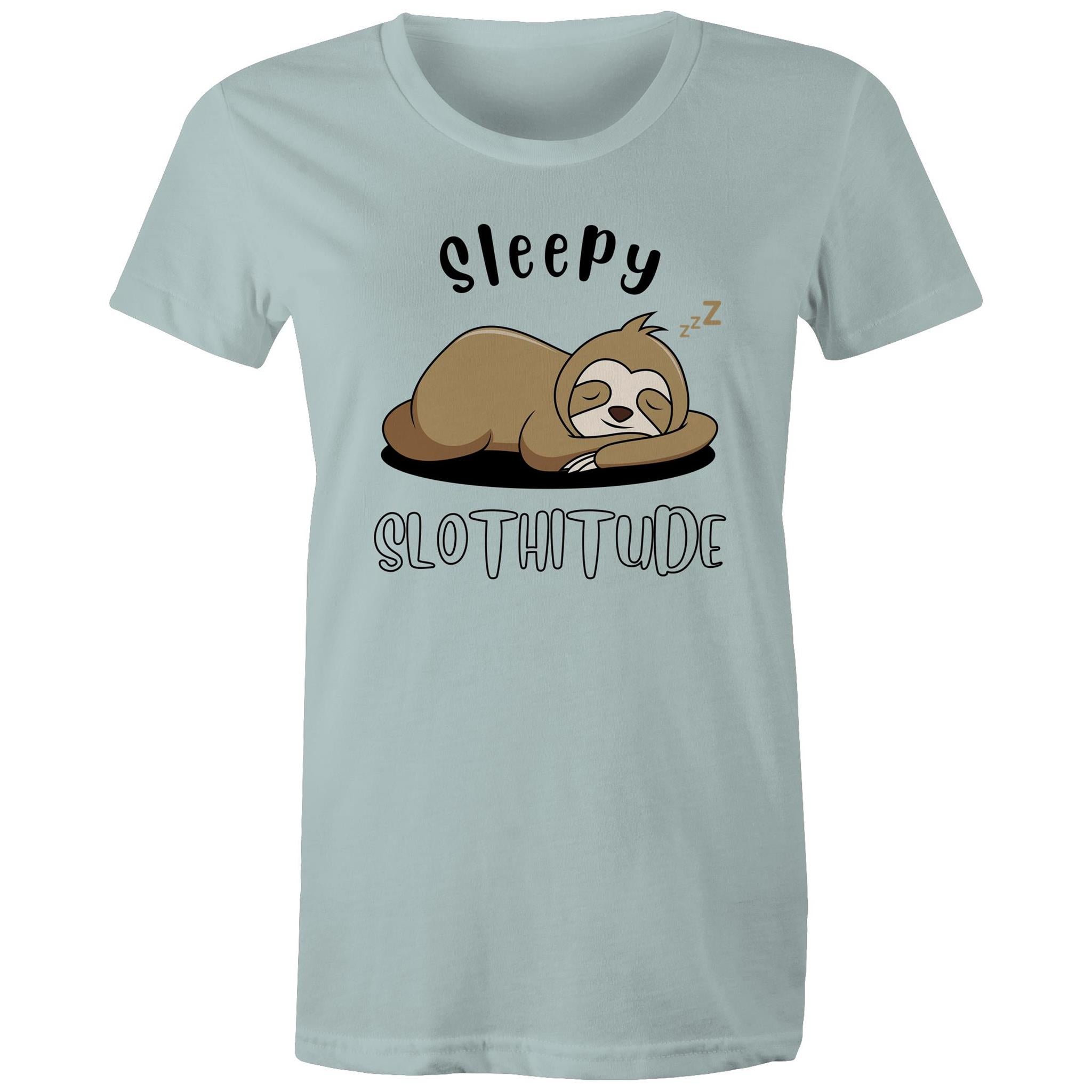 Sleepy Slothitude, Sloth - Womens T-shirt Pale Blue Womens T-shirt animal Printed In Australia