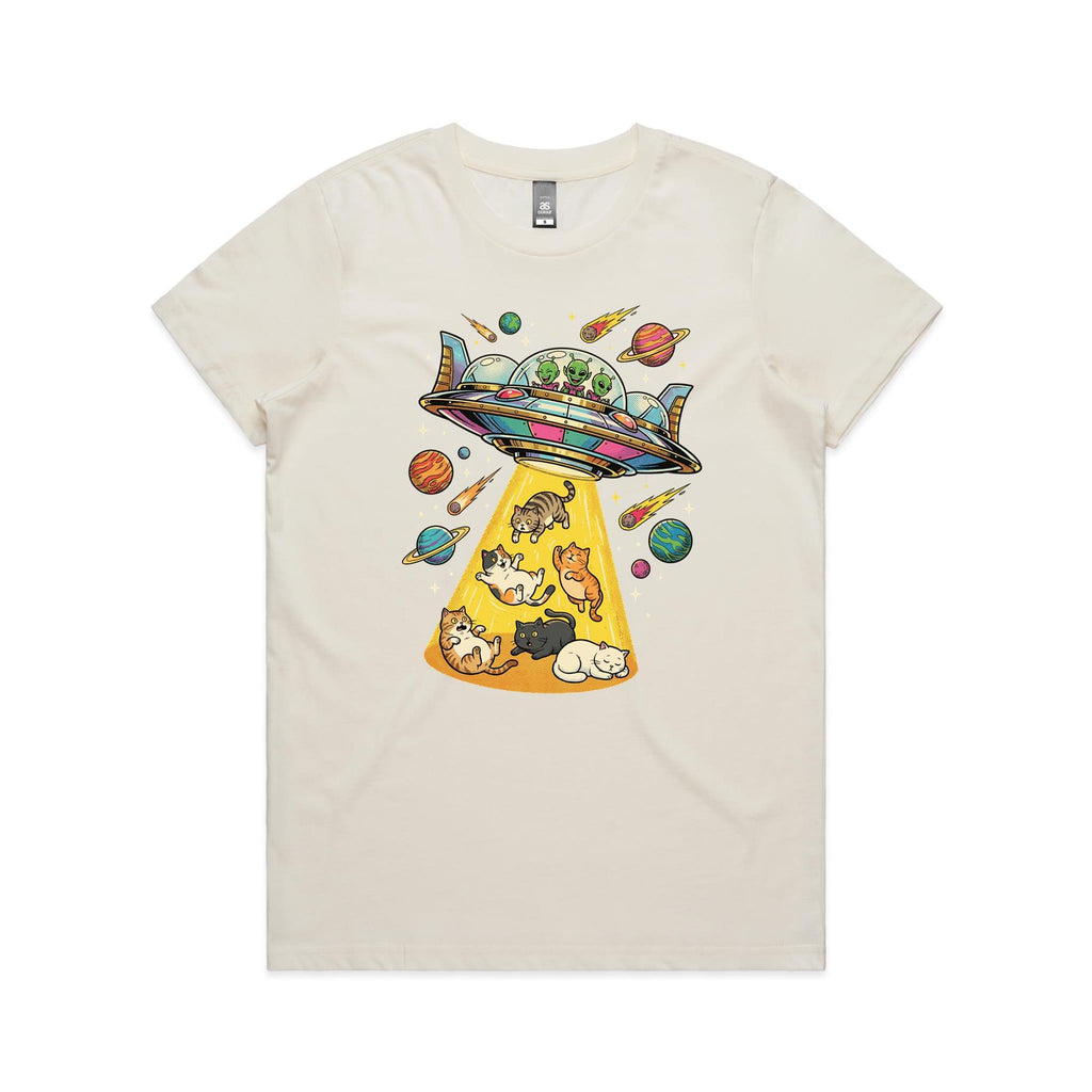 UFO Cat Abduction Women's AS Colour T-shirt Natural Womens T-shirt animal Printed In Australia Sci Fi
