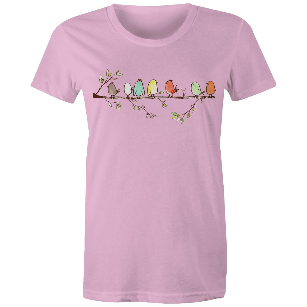 Birds On A Branch - Womens T-shirt Pink Womens T-shirt animal Printed In Australia