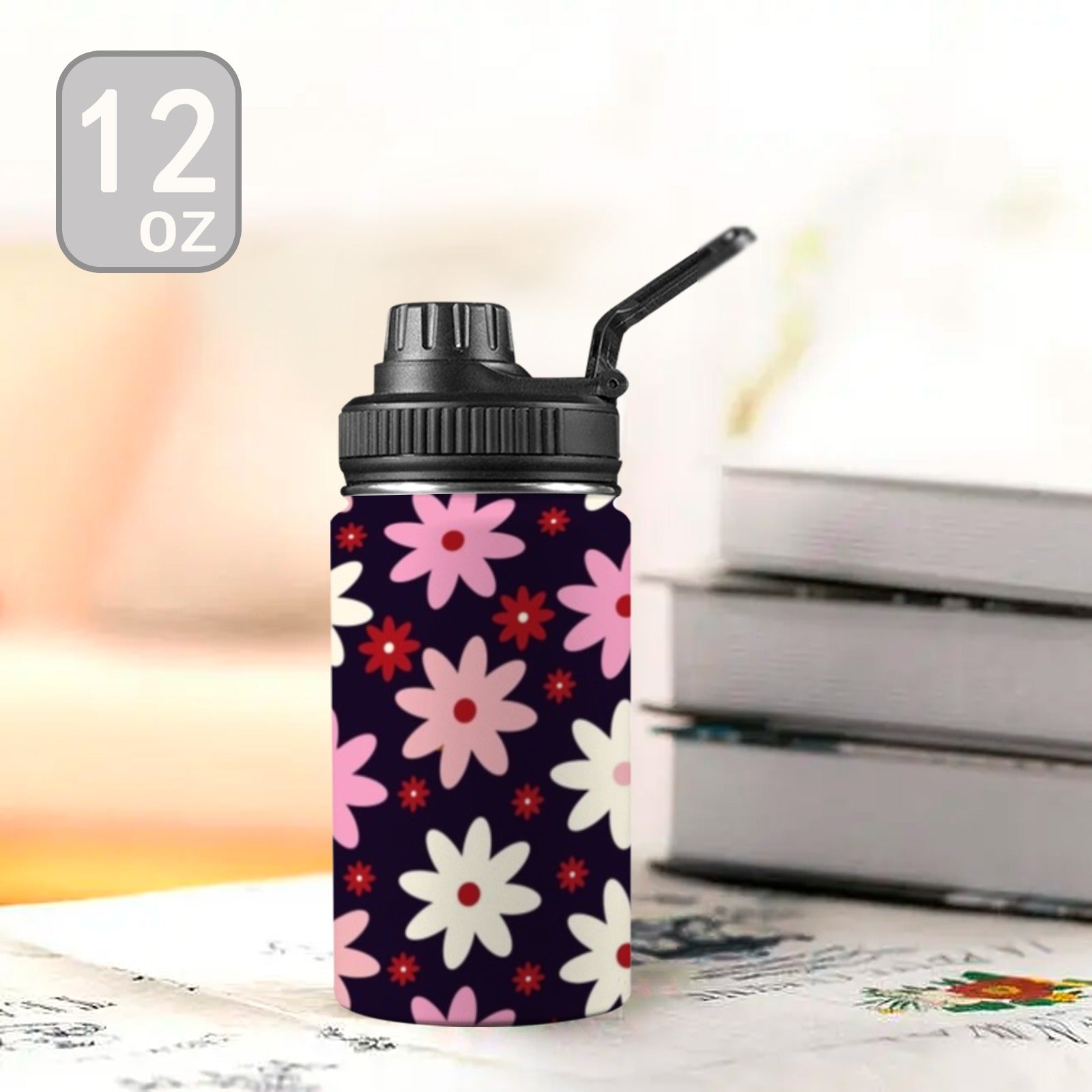 Pink Daisy - Kids Water Bottle with Chug Lid (12 oz)