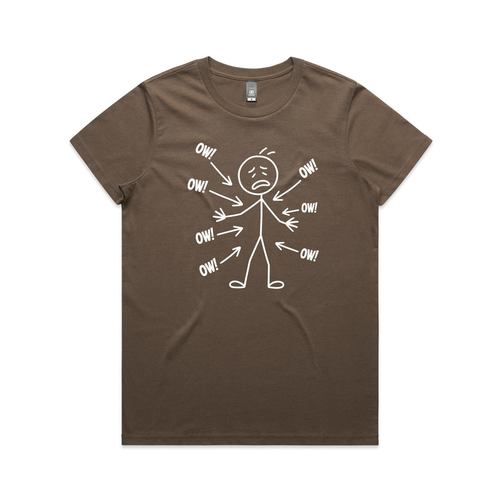 Ow! Everything Hurts Stick Figure Women's AS Colour T-shirt Walnut Womens T-shirt Printed In Australia