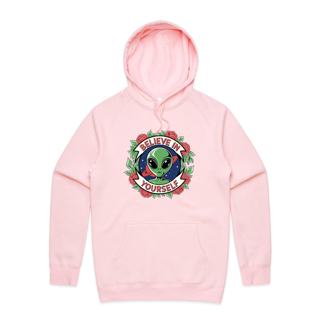 Believe In Yourself, Alien - Mens Hoodie Pink Mens Hoodie Motivation Positivity Printed In Australia Sci Fi