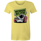 Astronaut, Anywhere But Here - Womens T-shirt Yellow Womens T-shirt Printed In Australia Space