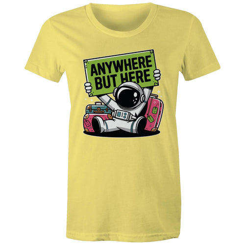 Astronaut, Anywhere But Here - Womens T-shirt Yellow Womens T-shirt Printed In Australia Space