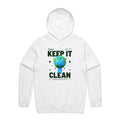 Earth, Just Keep It Clean Men's AS Colour Hoodie White Mens Hoodie Environment Printed In Australia