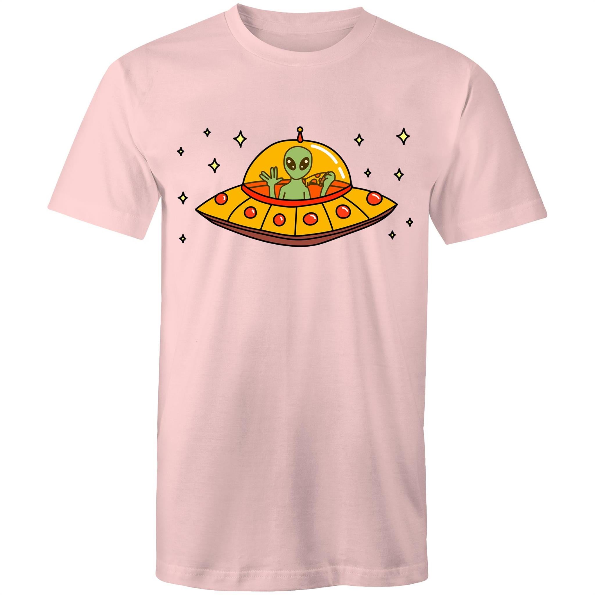 Alien Pizza - Mens T-Shirt Pink Mens T-shirt Food Printed In Australia Sci Fi