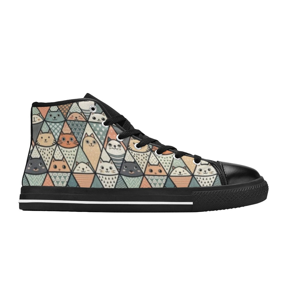 Diamond Cat Pattern - Women's High Top Canvas Shoes Womens Classic High Top Shoes animal Printed Offshore