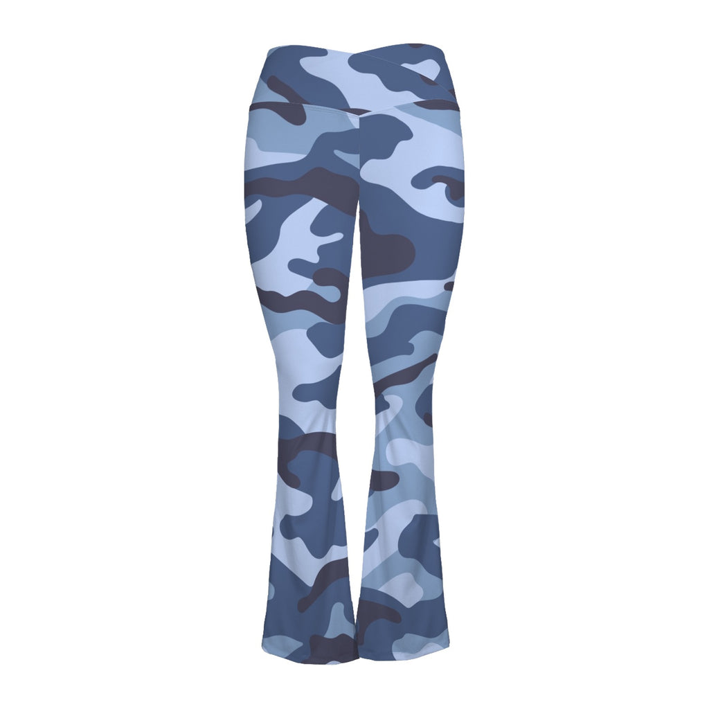 Blue Camouflage High Waist Crossover Tummy Control Flare Leggings High Waist Flare Leggings Printed Offshore