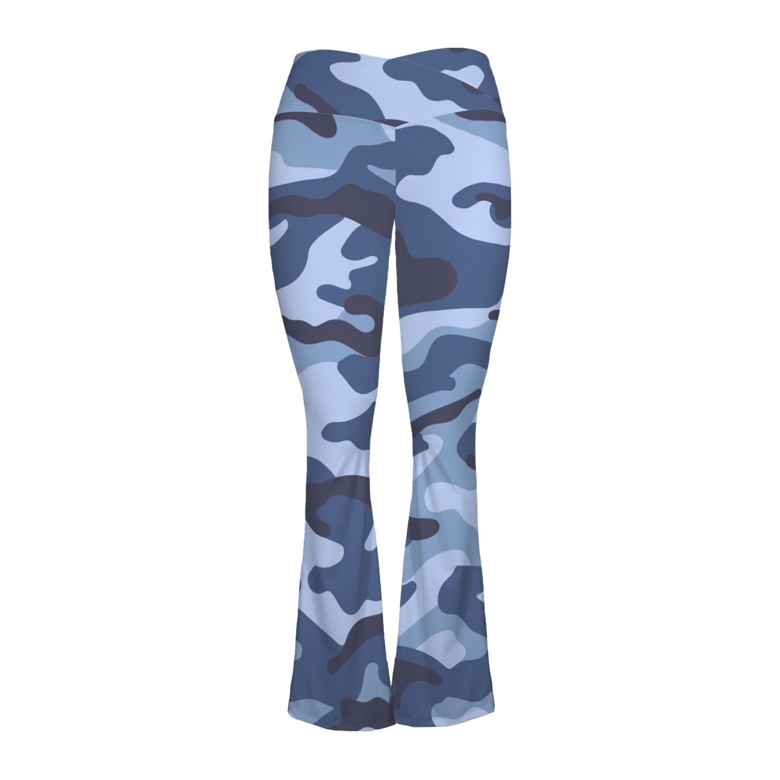 Blue Camouflage High Waist Crossover Tummy Control Flare Leggings High Waist Flare Leggings Printed Offshore