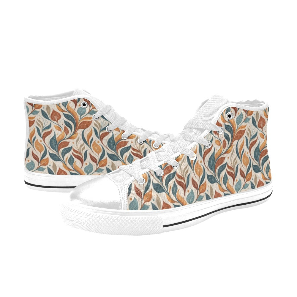 Whimsical Leaf Swirl Men's High Top Canvas Shoes Men's Classic High Top Canvas Shoes Printed Offshore