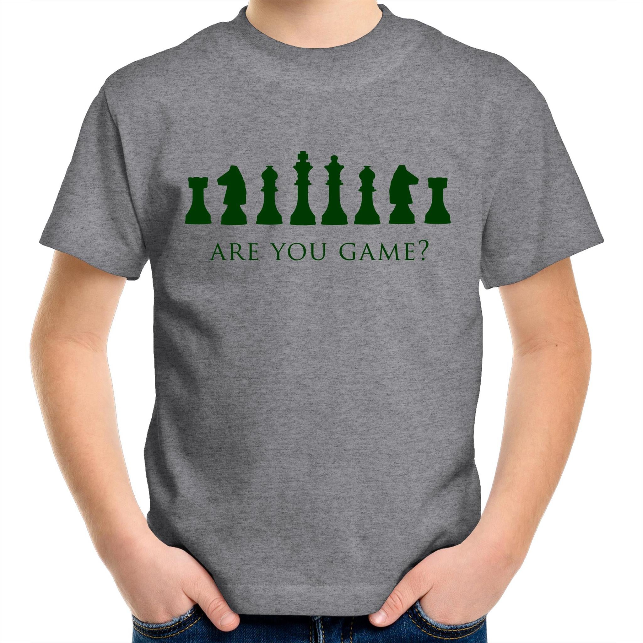 Are You Game, Chess Kids Youth T-Shirt Grey Marle Kids Youth T-shirt Chess Games Printed In Australia