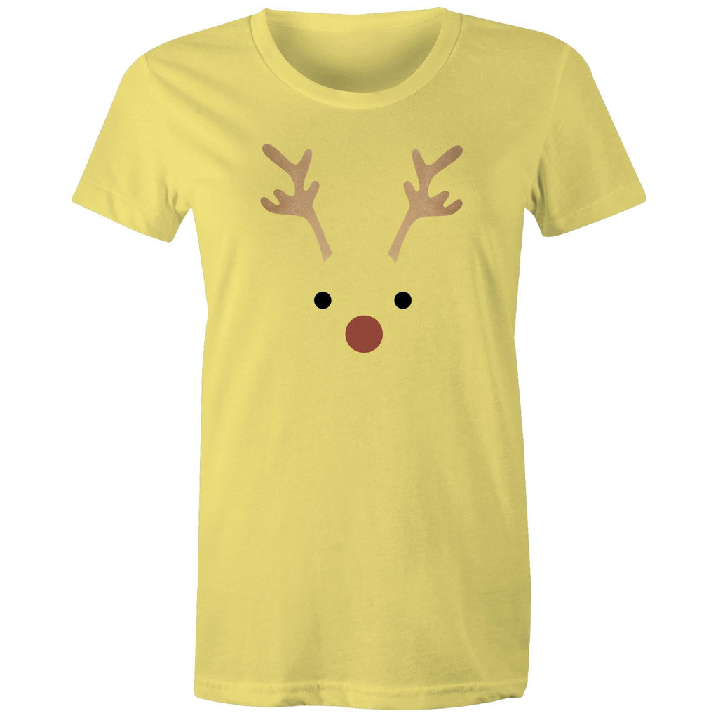 Red Nose Reindeer - Womens T-shirt Yellow Womens Christmas T-shirt Christmas Printed In Australia