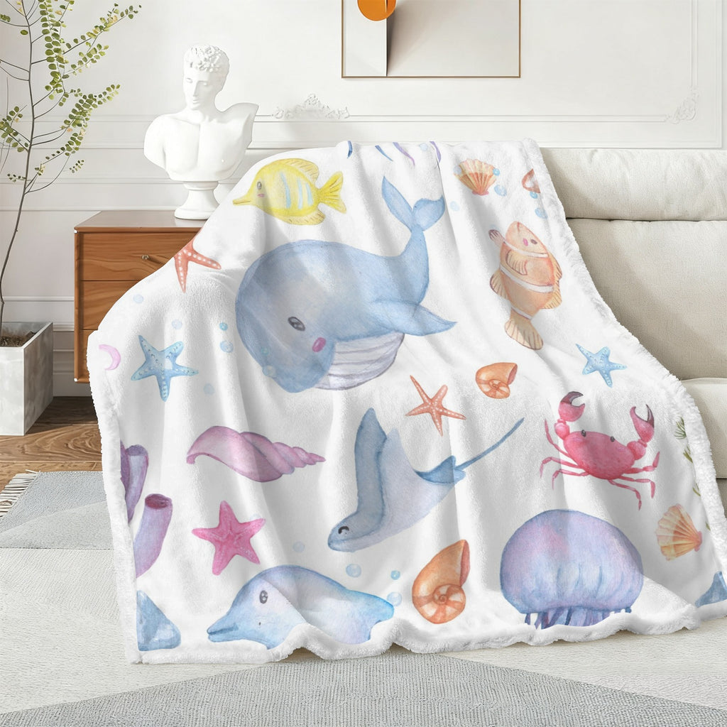 Whale, Under The Sea - Double-Layer Fleece Blanket 51"x59"