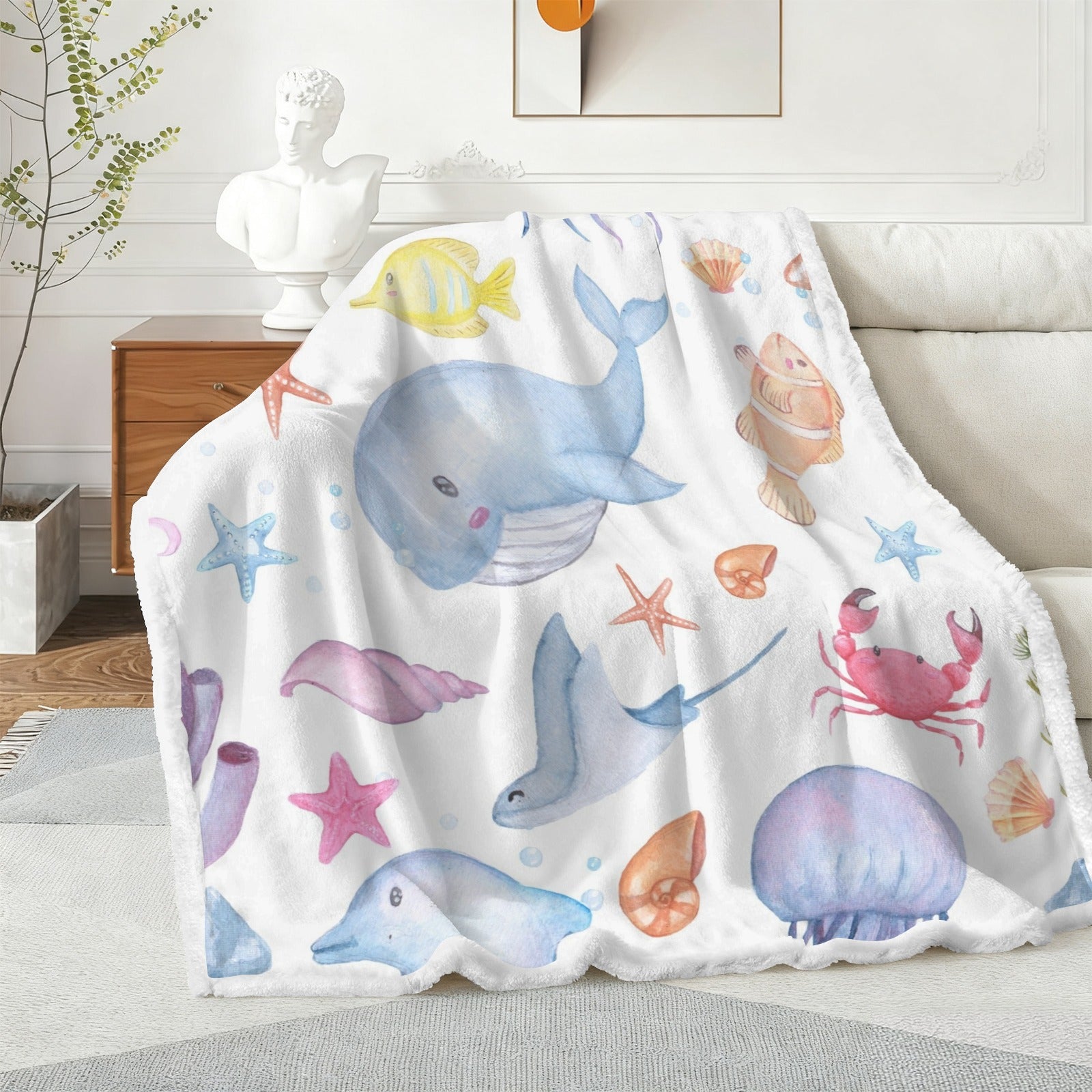 Whale, Under The Sea - Double-Layer Fleece Blanket 51"x59"