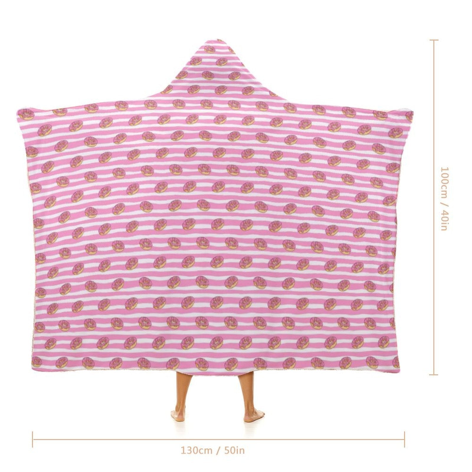 Pink Doughnut Stripes Kids Hooded Blanket 100cm x 130cm