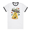 UFO Cat Abduction Men's AS Colour Ringer Tee White Black Ringer T-Shirt animal Printed In Australia Sci Fi