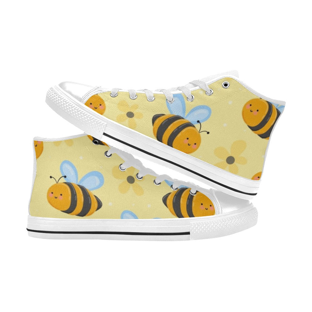 Bright Bees - Kids High Top Canvas Shoes