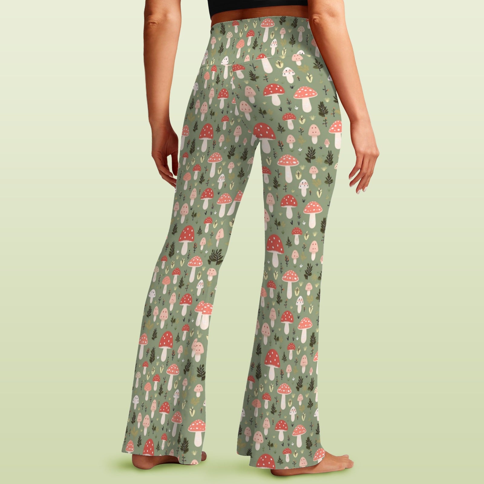Mushroom Garden High Waist Crossover Tummy Control Flare Leggings High Waist Flare Leggings Printed Offshore