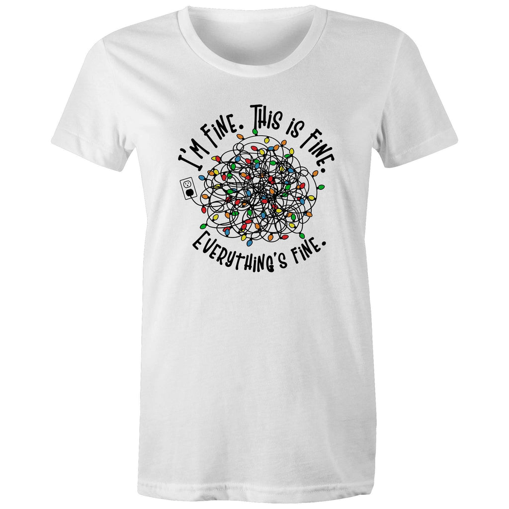 Tangled Christmas Lights, I'm Fine, This Is Fine, Everything Is Fine - Womens T-shirt White Womens Christmas T-shirt Christmas Printed In Australia