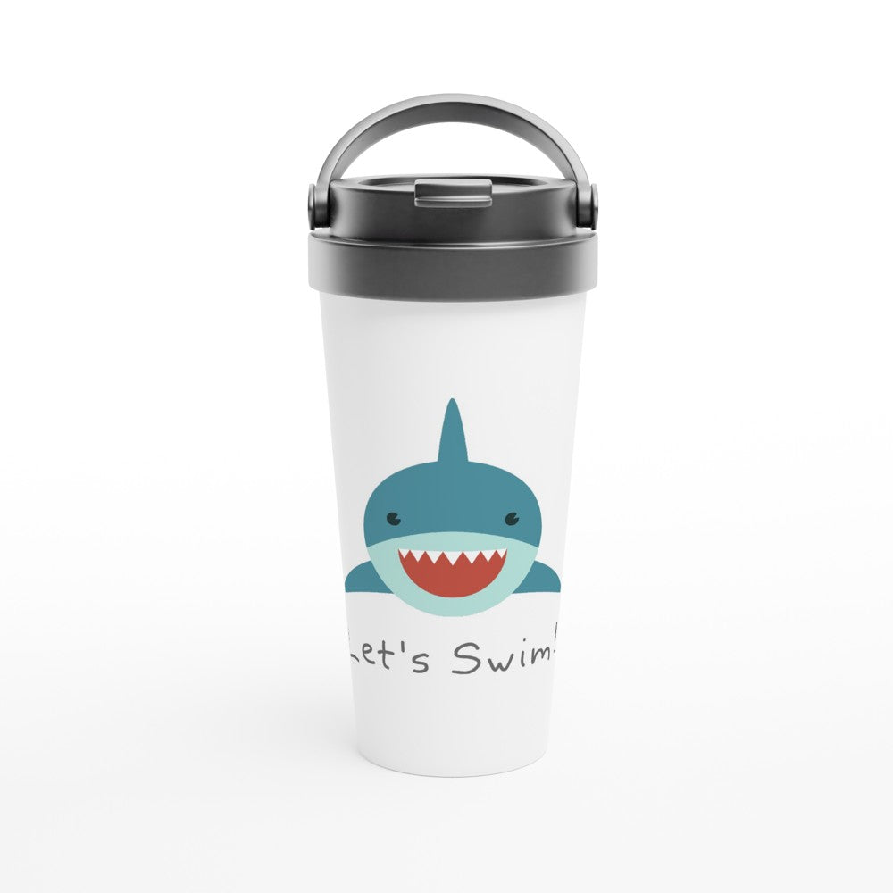 Let's Swim - White 15oz Stainless Steel Travel Mug Travel Mug Coffee funny Globally Fulfilled