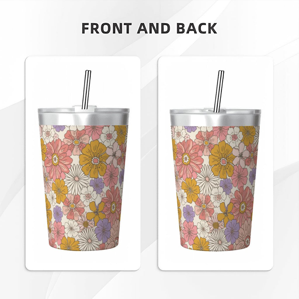 Faded Floral Small Stainless Steel Travel Mug Cup 12oz/350ml