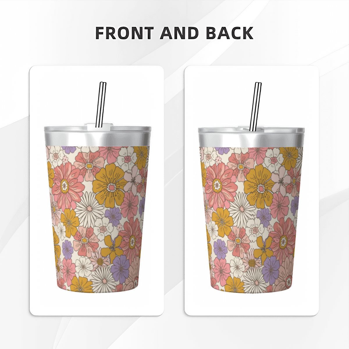 Faded Floral Small Stainless Steel Travel Mug Cup 12oz/350ml