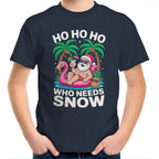 Santa, Who Needs Snow - Kids Youth T-shirt Navy Kids Christmas T-shirt Christmas Printed In Australia