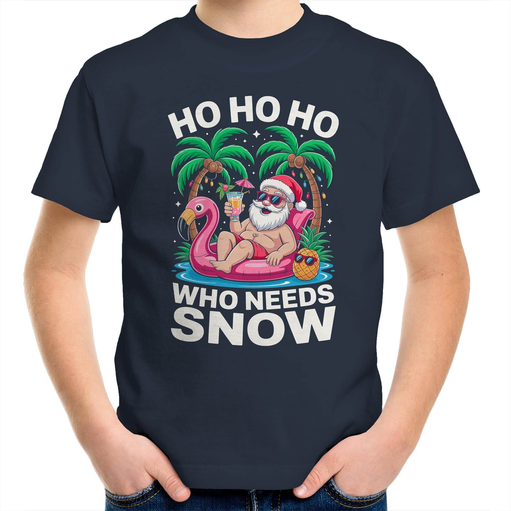 Santa, Who Needs Snow - Kids Youth T-shirt Navy Kids Christmas T-shirt Christmas Printed In Australia