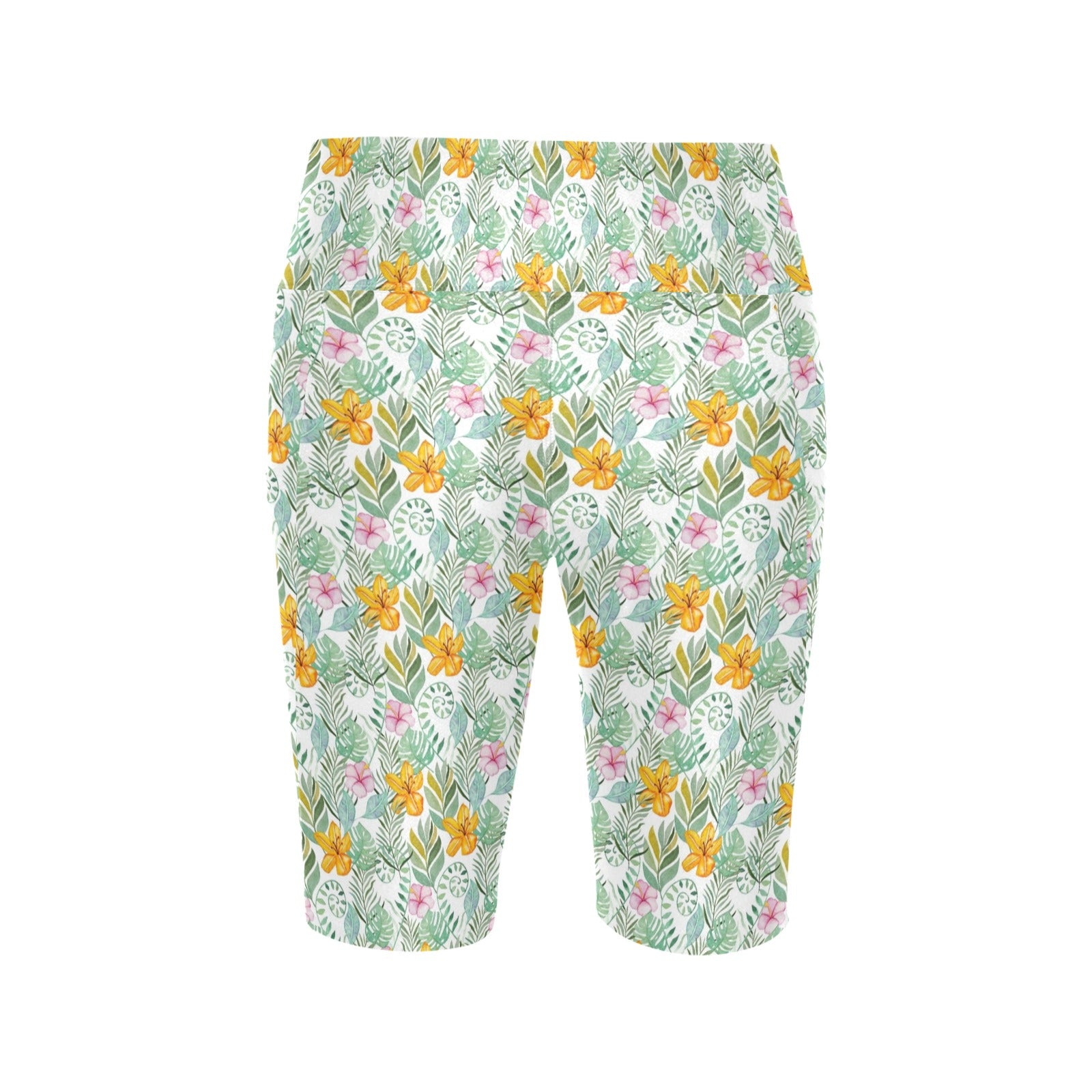 Tropical Flowers And Leaves Women's Bike Shorts With Side Pockets