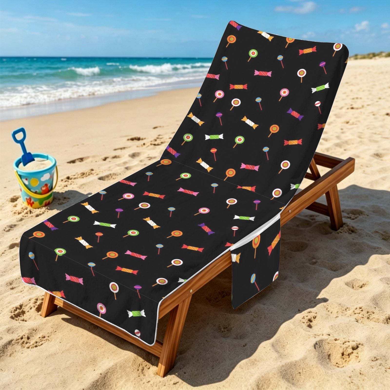 Candy Beach Chair Towel Cover with Side Pockets