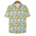 Tropical Flowers And Leaves Women's Collared Pocketless Short Sleeve Shirt