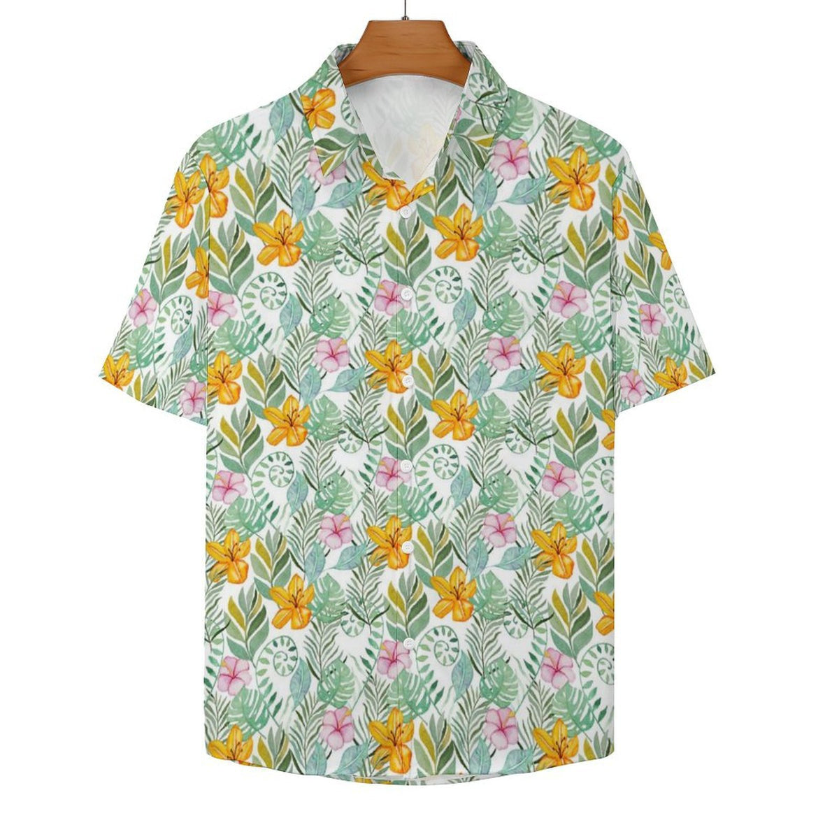 Tropical Flowers And Leaves Women's Collared Pocketless Short Sleeve Shirt