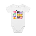 Meow, Colourful Cats AS Colour Baby Bodysuit White Baby Bodysuit animal Printed In Australia