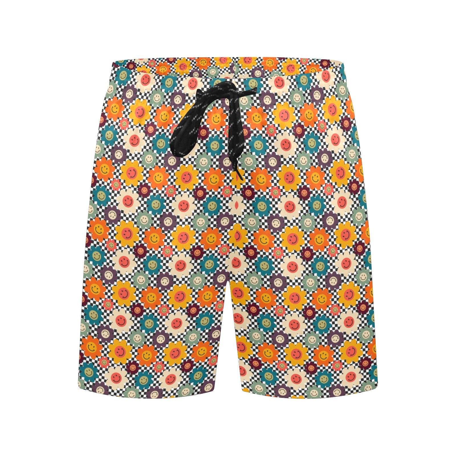 Happy Retro Flowers - Men's Mid-Length Beach Shorts Men's Mid-Length Beach Shorts Printed Offshore Retro