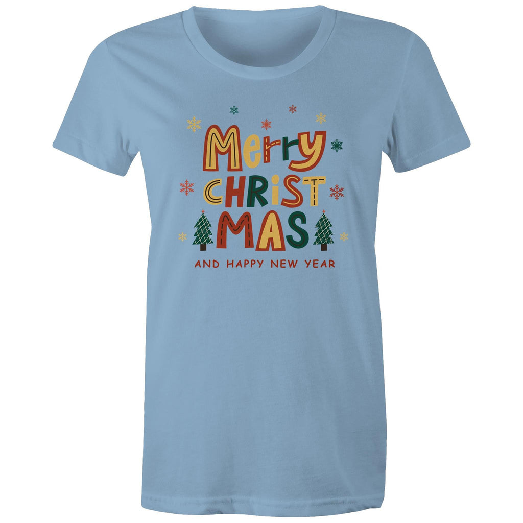 Merry Christmas And Happy New Year - Womens T-shirt Carolina Blue Womens Christmas T-shirt Christmas Printed In Australia